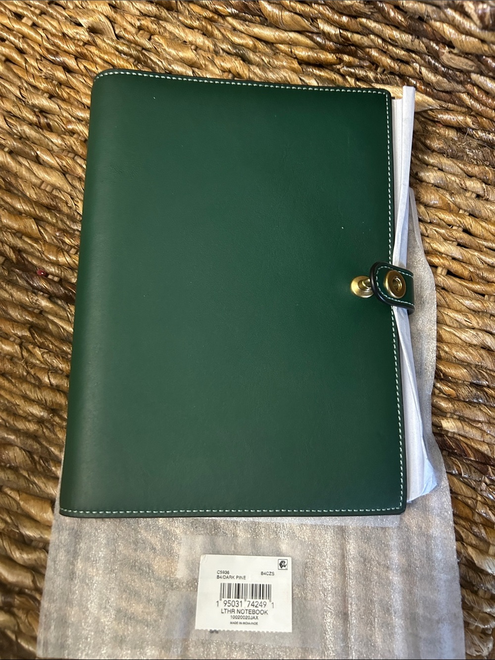 Coach dark Pine Leather notebook with turnlock closure